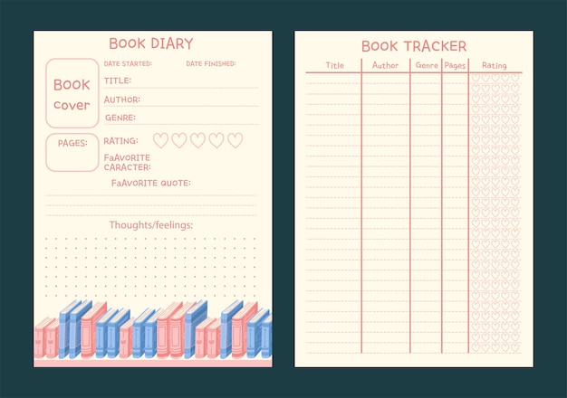 Vektor vorlage für einen buch-tracker für leser von fiktion lesplan vektor