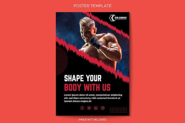 Vektor vorlage für fitnessstudio-marketingplakat in rot und schwarz