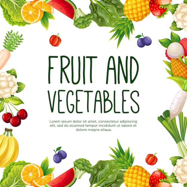 Vorlage für gesunde vegetarische Lebensmittel und Obstflächer