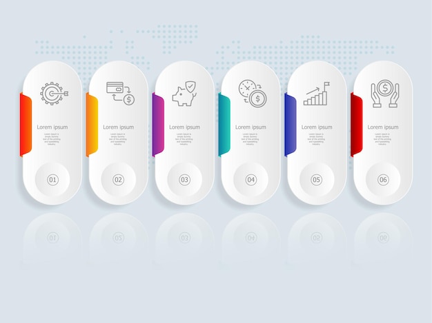 Vorlage für horizontale infografik-präsentationselemente mit optionen für das geschäftssymbol 6