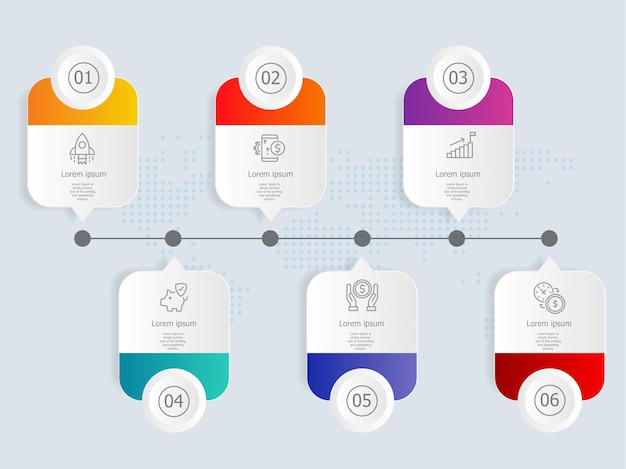 Vorlage für horizontale Infografik-Präsentationselemente mit Optionen für das Geschäftssymbol 6