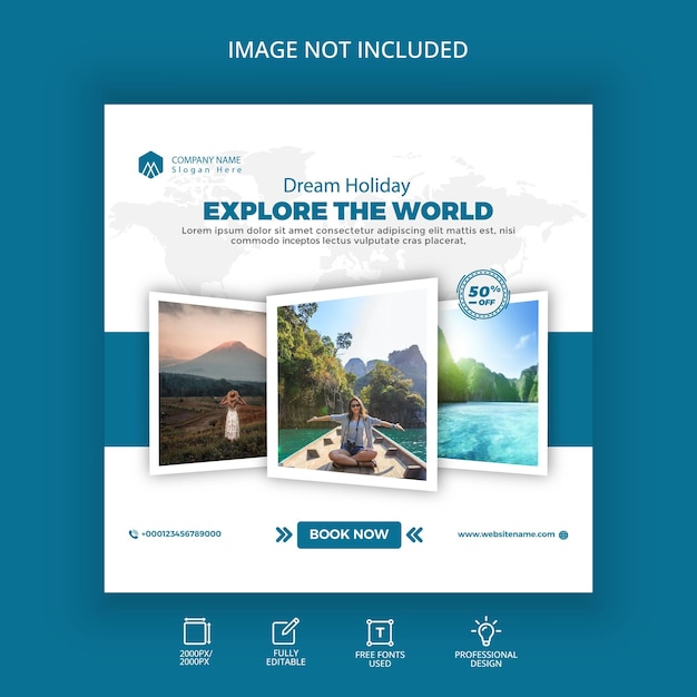 Vorlage für Instagram-Beiträge und Social-Media-Beiträge einer Reiseagentur