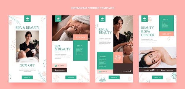 Vorlage für instagram-geschichten im spa-center mit flachem design