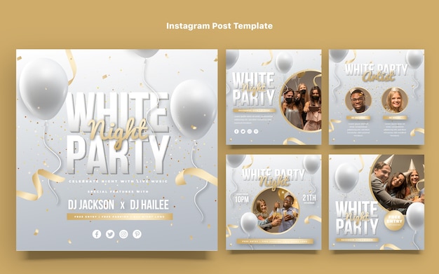 Vektor vorlage für instagram-posts mit farbverlauf für weiße partys