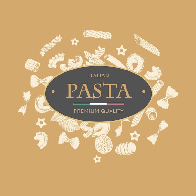 Vektor vorlage für italienische pasta im skizzenstil. handgezeichnetes banner, ideal für menübanner, flyer, kartengeschäfte, zur förderung von vektorillustrationen