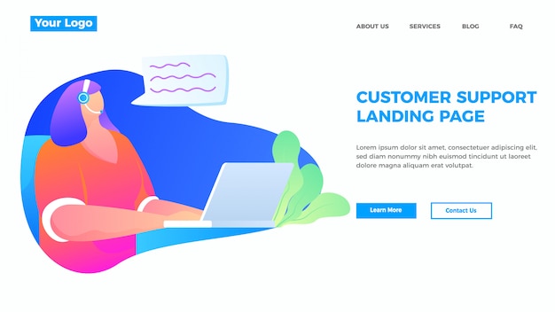 Vektor vorlage für kundenservice und support-zielseite im flachen stil