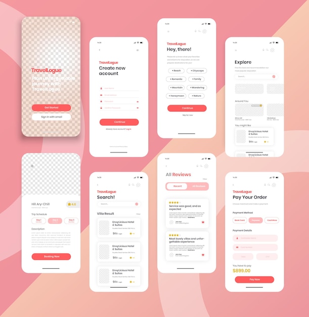 Vorlage für mobile Anwendungen des Online-Buchungsdienstes.