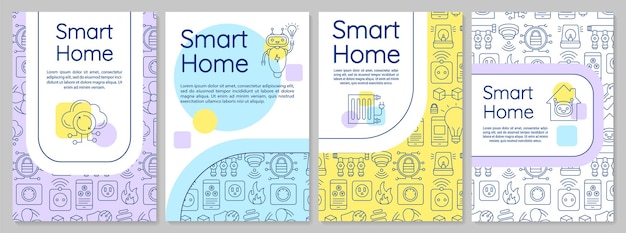 Vektor vorlage für smart home-broschüren. automatisierte haussteuerung. kabellose technologie. flyer, broschüre, broschürendruck, cover-design, lineare symbole. vektorseitenlayouts für zeitschriften, berichte, werbeplakate