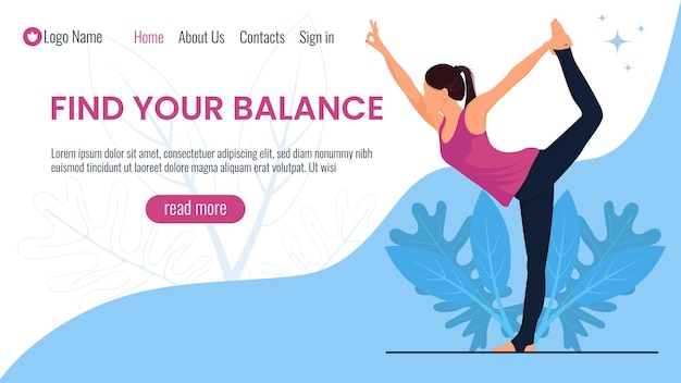 Vorlage für Web-Landing-Page mit Mädchen, die Yoga-Übungen machen