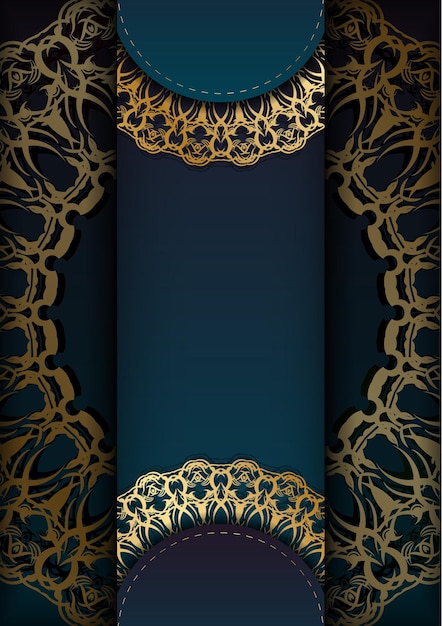 Vorlage glückwunschbroschüre mit blauer farbverlaufsfarbe mit vintage-goldverzierung für ihr design.