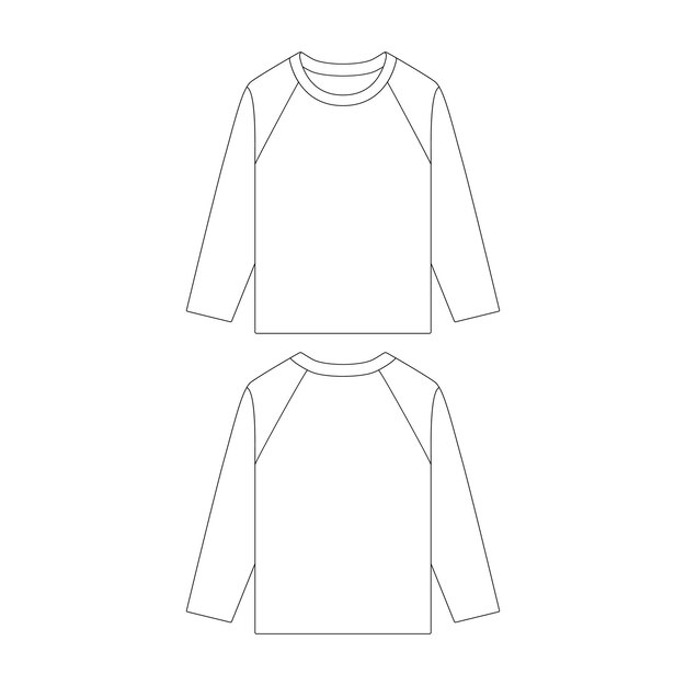Vorlage langärmeliges Raglan-T-Shirt Vektorillustration flaches Design Umrisse Kleidungssammlung