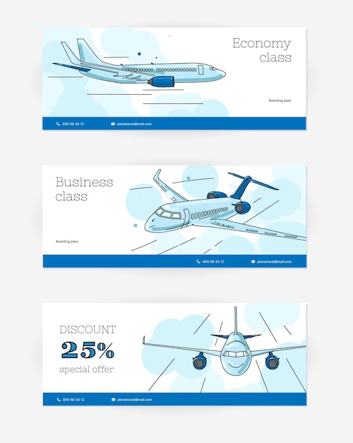 Vektor vorlagen für broschüren mit flugzeugillustrationen