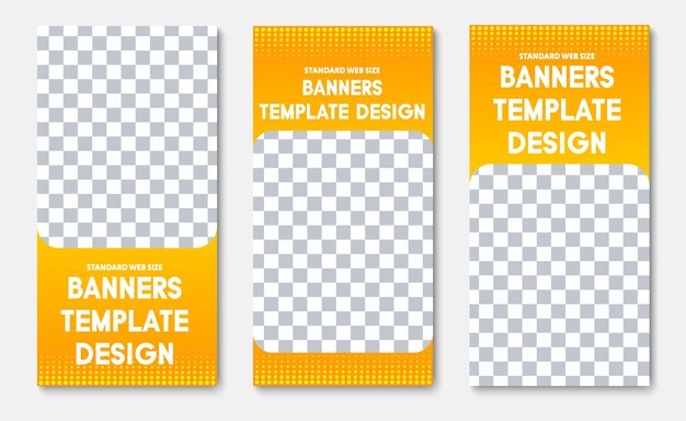 Vorlagen für vertikale Webbanner mit Platz für Foto und orangefarbene Designelemente mit Punkten do