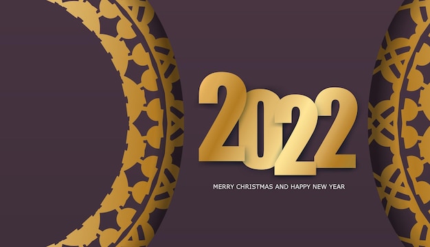 Vorlagen-gruß-broschüre 2022 frohe weihnachten und ein glückliches neues jahr burgunderrote farbe mit vintage-goldverzierung