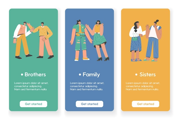 Vorlagenentwurf für mobile app-seiten mit familienbeziehungskonzept