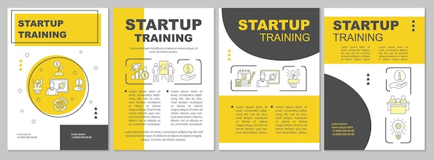 Vorlagenlayout für startup-schulungsbroschüren. business-seminar. flyer, booklet, prospektdruckdesign mit linearen illustrationen. vektorseitenlayouts für zeitschriften, geschäftsberichte, werbeplakate