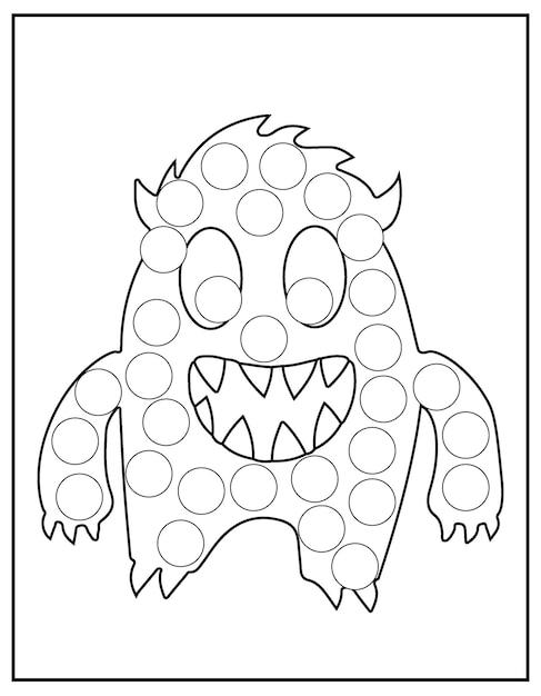 Vektor vorschularbeitsblatt zum üben der feinmotorik dot marker monster coloring page