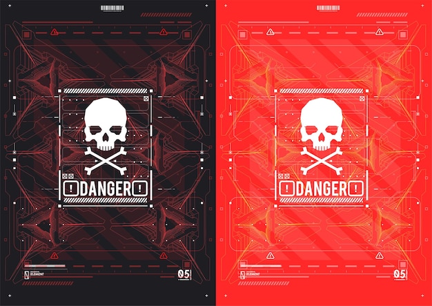 Vorsicht futuristische Skifi-UI-Designelemente im modernen Technologiestil Warn- und Warnschilder Beschriftung mit futuristischen Elementen der Benutzeroberfläche Konzeptionelles Layout mit HUD-Elementen