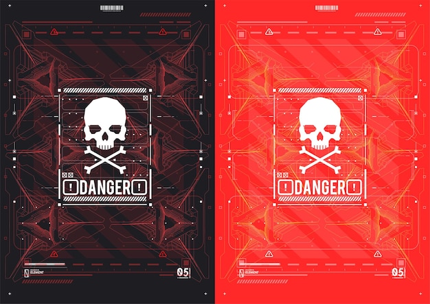 Vorsicht futuristische skifi-ui-designelemente im modernen technologiestil warn- und warnschilder beschriftung mit futuristischen elementen der benutzeroberfläche konzeptionelles layout mit hud-elementen