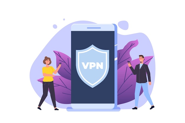 Vpn, virtual private network mobile servicekonzept. schützen sie persönliche daten im smartphone. vektor-illustration