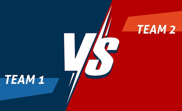 Vektor vs oder gegen roten blauen hintergrund des teams für flache karikatur des boxkampfes und des sportspielrahmens