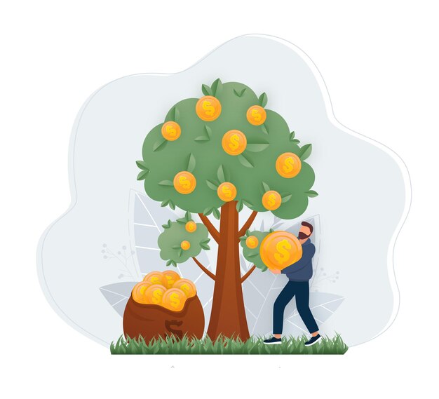 Wachsender baum mit münzen business investment profit flat vector illustration vektorillustration