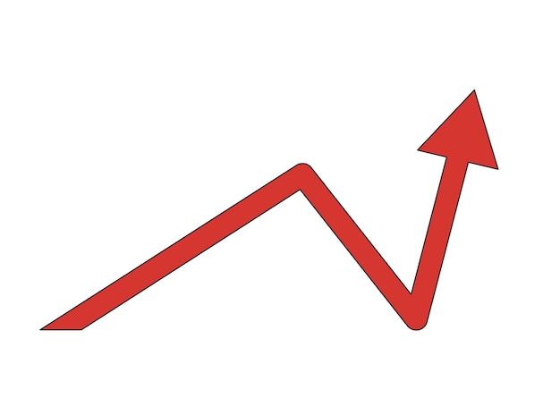 Vektor wachsender pfeil nach oben, flache linie, farbe, isoliertes vektorobjekt, infografik „handel“, gewinnpfeil, editierbares clip-art-bild auf weißem hintergrund, einfache umriss-cartoon-spot-illustration für webdesign