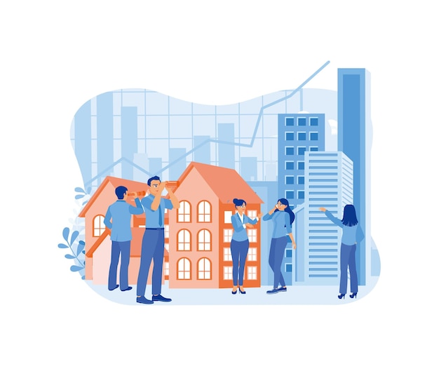 Wachstum des Immobilienmarktes Geschäftsmann analysiert das Wohnungsgeschäft Immobiliengeschäftskonzept Flachvektor-Illustration