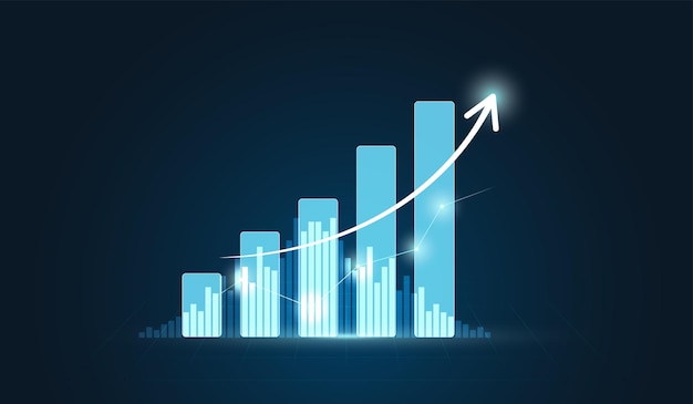 Wachstumsbalkendiagramme Finanzielle Grafik über digitale Technologie-Strategie Hintergrund mit Finanzen