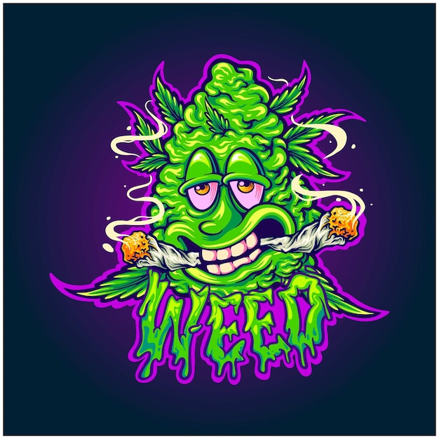 Vektor wacky weed funny bud monster vektorillustrationen für ihr arbeitslogo, merchandise t-shirts, aufkleber und etikettentwürfe, poster, grußkarten, werbung für unternehmen oder marken