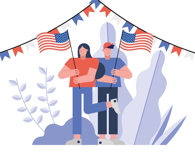 Wähler koppeln mit usa flaggen wahltag vektor-illustration design