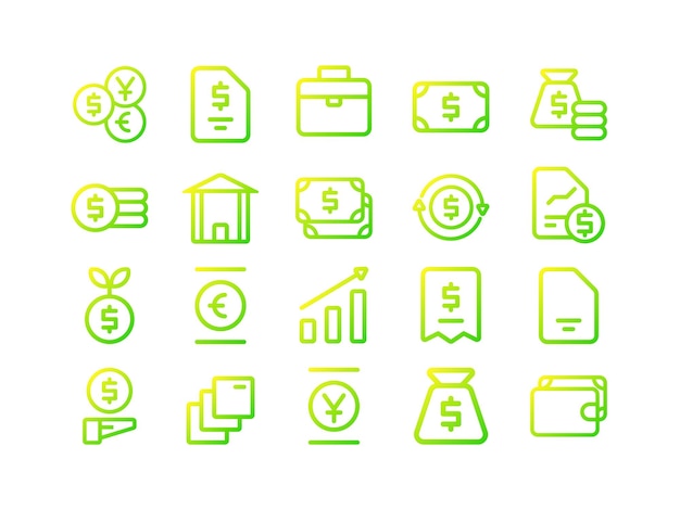 Währungs-Ikonen-Pack Gradient-Outline-Stil Navigation Ikonen-Sammlung Perfekt für Websites Landing Pages Mobile Apps und Präsentationen geeignet für Benutzeroberfläche oder Benutzererfahrung UI UX
