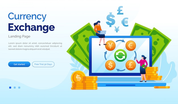 Währungsumtausch Landingpage Website Illustration flache Vorlage