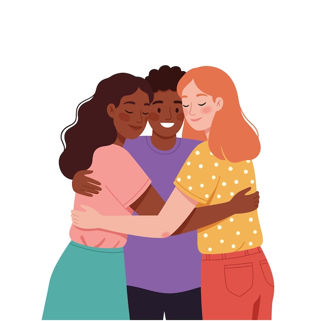 Wärme in der Gruppe - Umarmung verschiedener Freunde Freundschaftsbilder