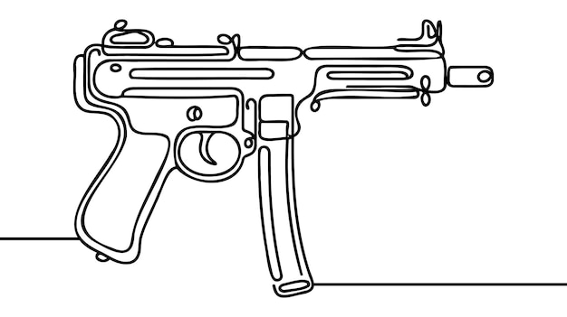 Vektor waffe, einzeilige fortlaufende zeichnung. verschiedene moderne waffen, fortlaufende einzeilige illustration