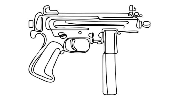 Waffe, einzeilige fortlaufende zeichnung. verschiedene moderne waffen, fortlaufende einzeilige illustration
