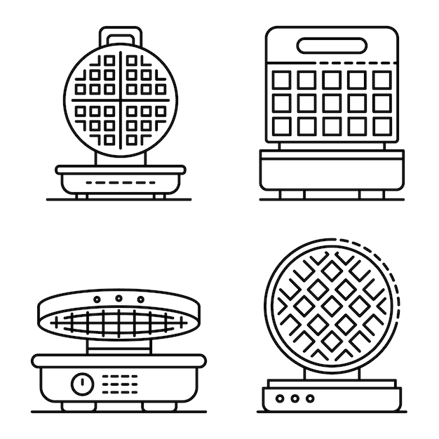 Vektor waffeleisen-ikonen eingestellt. umrisssatz waffeleisenvektorikonen