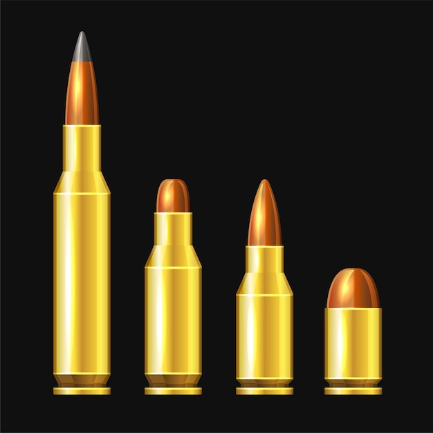 Waffenkugeln auf schwarzem Hintergrund eingestellt. Vektorillustration