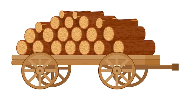 Wagen mit Heizholzstapeln Karikaturholzstämme und gestapelte Lagerfeuerbrennholz in Wagen Holzindustrie Materialien Transport flache Vektorillustration Lagerfeuer Holzstämme in Wagen