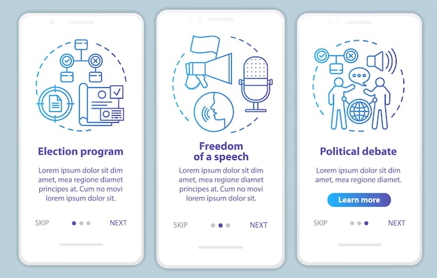 Wahlen onboarding mobile app seitenbildschirm vektorvorlage