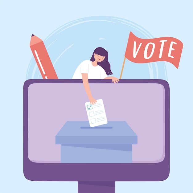 Wahltag, Online-Wahlfrau mit Stimmzettelvektorillustration