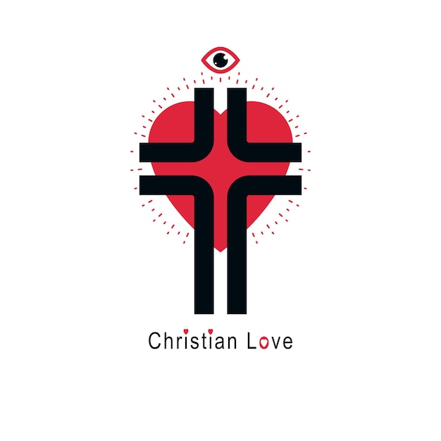 Vektor wahre christliche liebe und glaube an gott, vektorkreatives symboldesign, kombiniertes christliches kreuz und herz, vektorlogo oder zeichen.