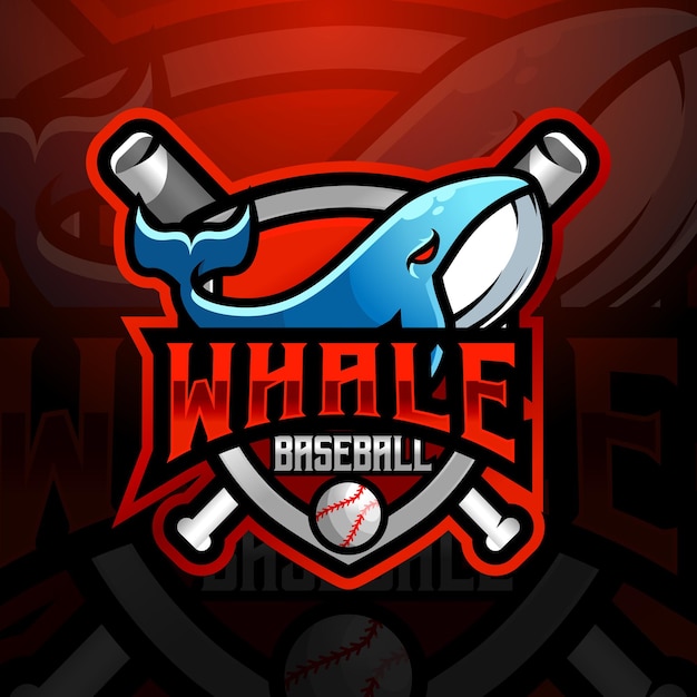 Wal-maskottchen-baseball-team-logo-design-vektor mit modernem illustrationskonzept-stil für abzeichen-emblem und t-shirt-druck-logo-illustration für sport-gamer-streamer-liga und e-sport-team