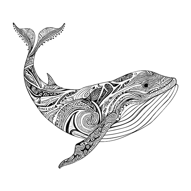 Wal Tier Ornamente Vektor Illustration handgezeichnet