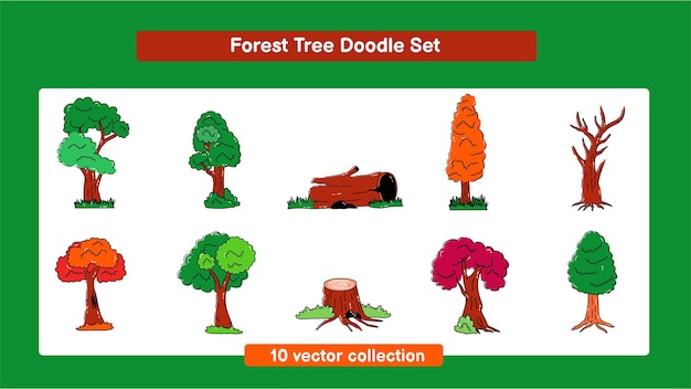 Vektor waldbaum-doodle-set