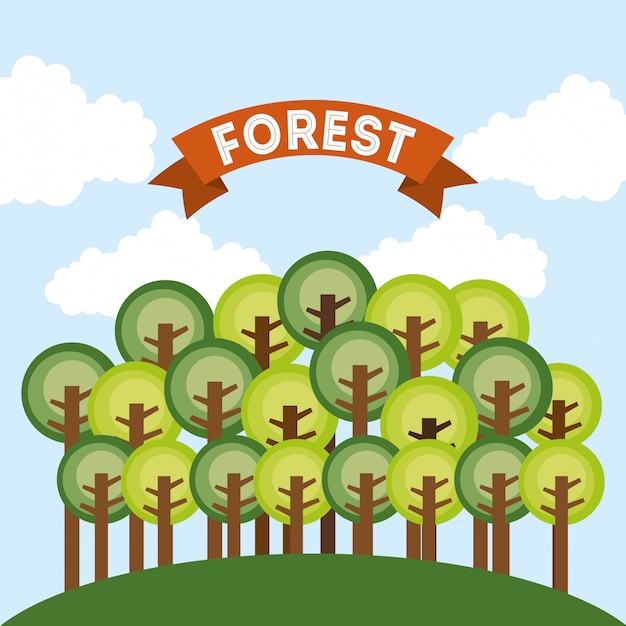 Walddesign über Himmelhintergrund-Vektorillustration