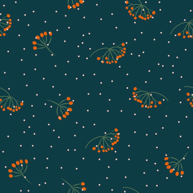 Waldnahtloses Muster mit Vogelbeere und Schnee. Vektorhintergrund für Textilien, Packpapier