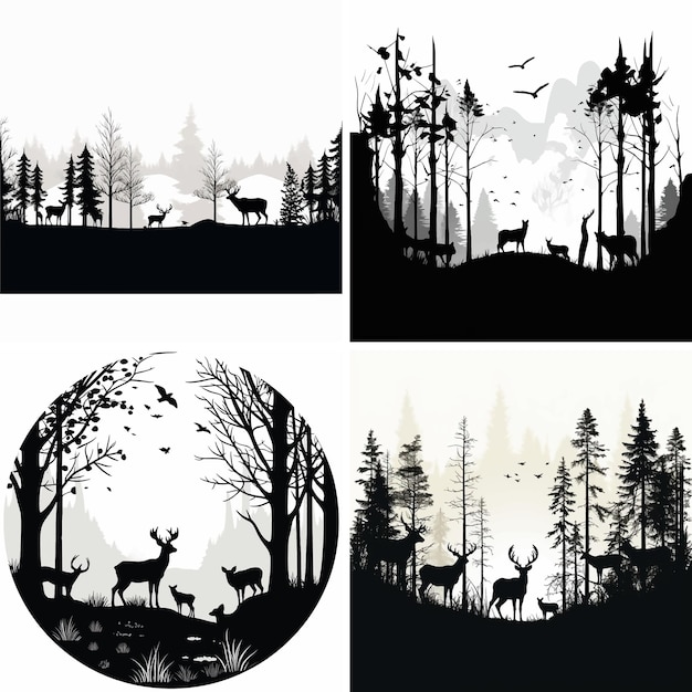 Vektor waldnatur silhouette vektor baum illustration landschaft wildtiere wildholz hintergrund kiefer