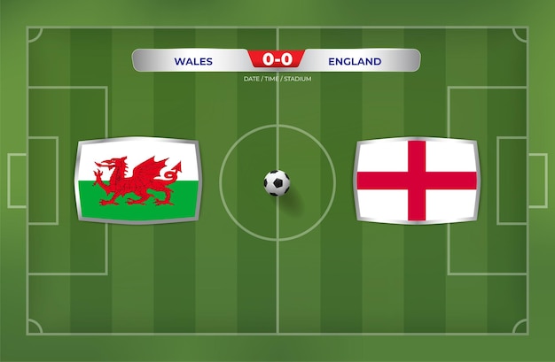 Wales vs england 2022 spiel mit anzeigetafel und stadionhintergrund