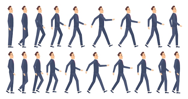 Vektor walking-animation. business charaktere 2d animation keyframes spiel cartoon sprite maskottchen.